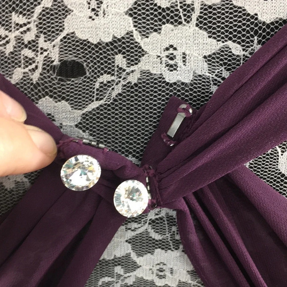 Morille Madeline Gardner Eggplant Purple Chiffon Long Gown Womens 4 Bridesmaid - Picture 7 of 13